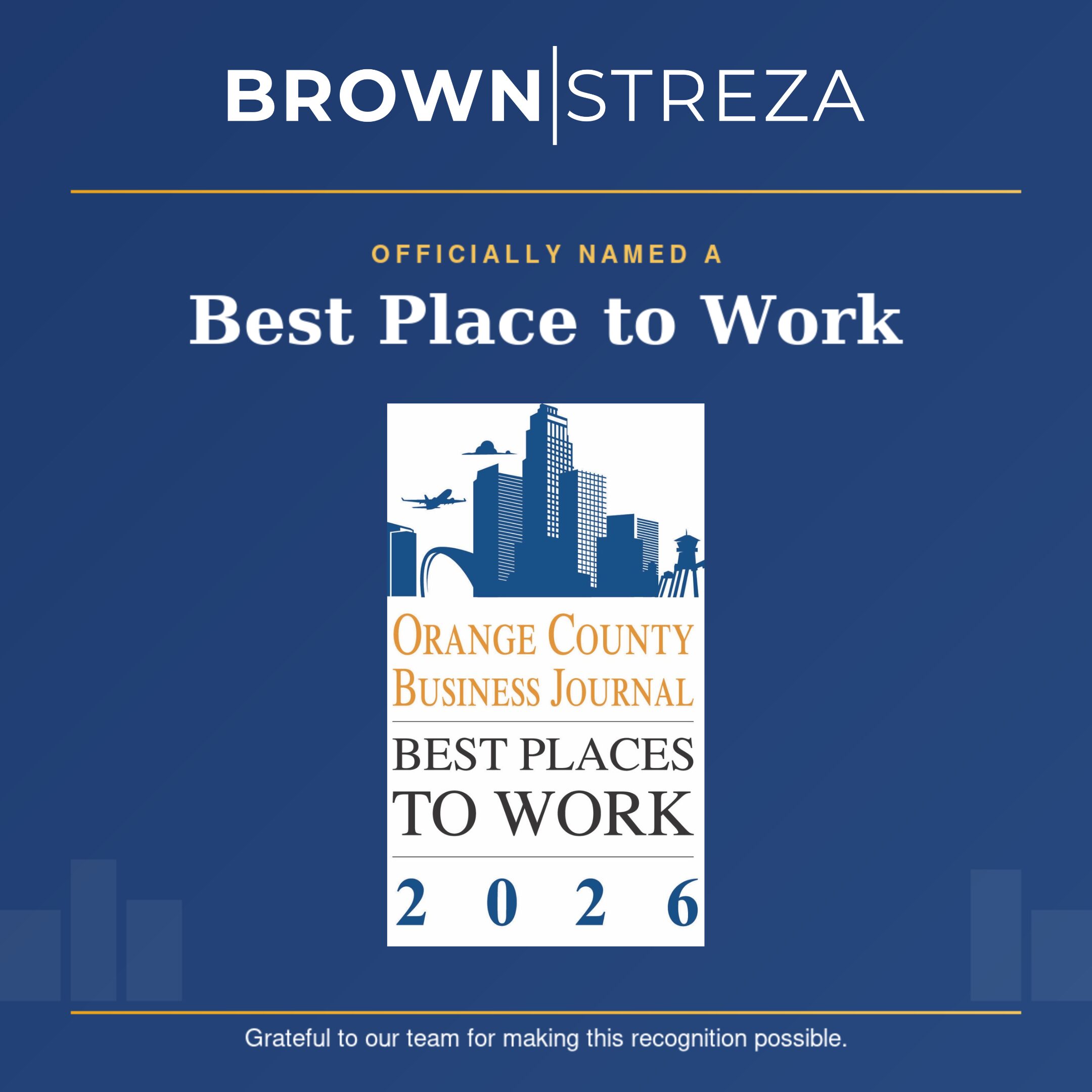 Brown & Streza named one of the 2026 Best Places to Work In Orange